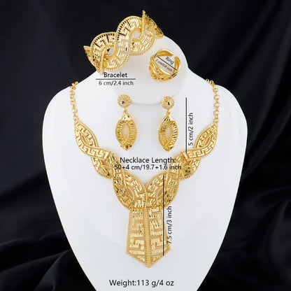GOLD COLOR JEWELRI 24k gold Plated jewelry set weddings earrings necklace  ring Accessory luxury Party Gifts