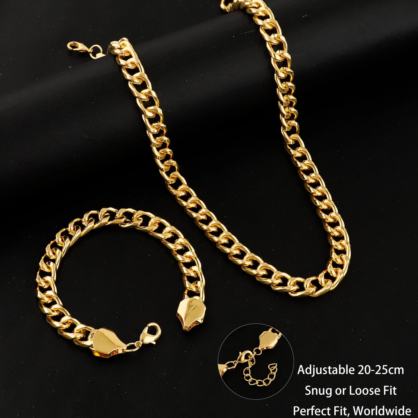 Classic Cuban Chain Set Necklace and Bracelet 2Pieces Set for Men and Women Suitable for Any Occasion