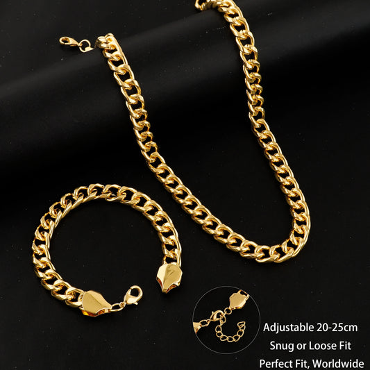 Classic Cuban Chain Set Necklace and Bracelet 2Pieces Set for Men and Women Suitable for Any Occasion