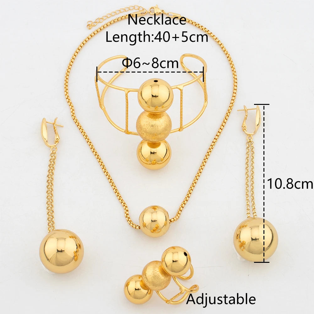 Ethiopian Dubai Gold Color Jewelry Sets Wedding New Women Big Beads Necklaces Earrings Bangle Ring Jewelry Sets Eritrean Gifts