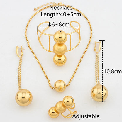 Ethiopian Dubai Gold Color Jewelry Sets Wedding New Women Big Beads Necklaces Earrings Bangle Ring Jewelry Sets Eritrean Gifts