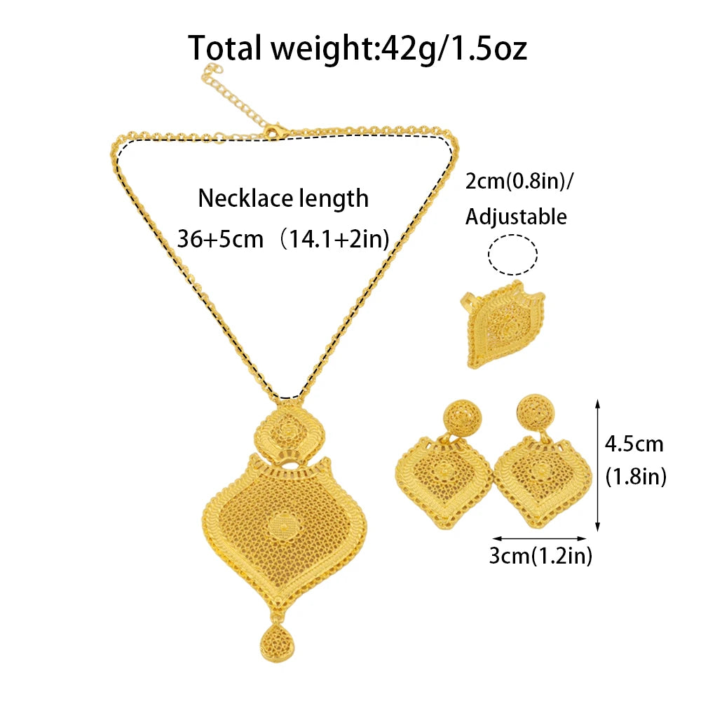 Indian Gold Plated Flower Bridal Jewelry Set for Women Dubai Costume Stainless Steel Necklace Earrings Combo Wedding Party Acces
