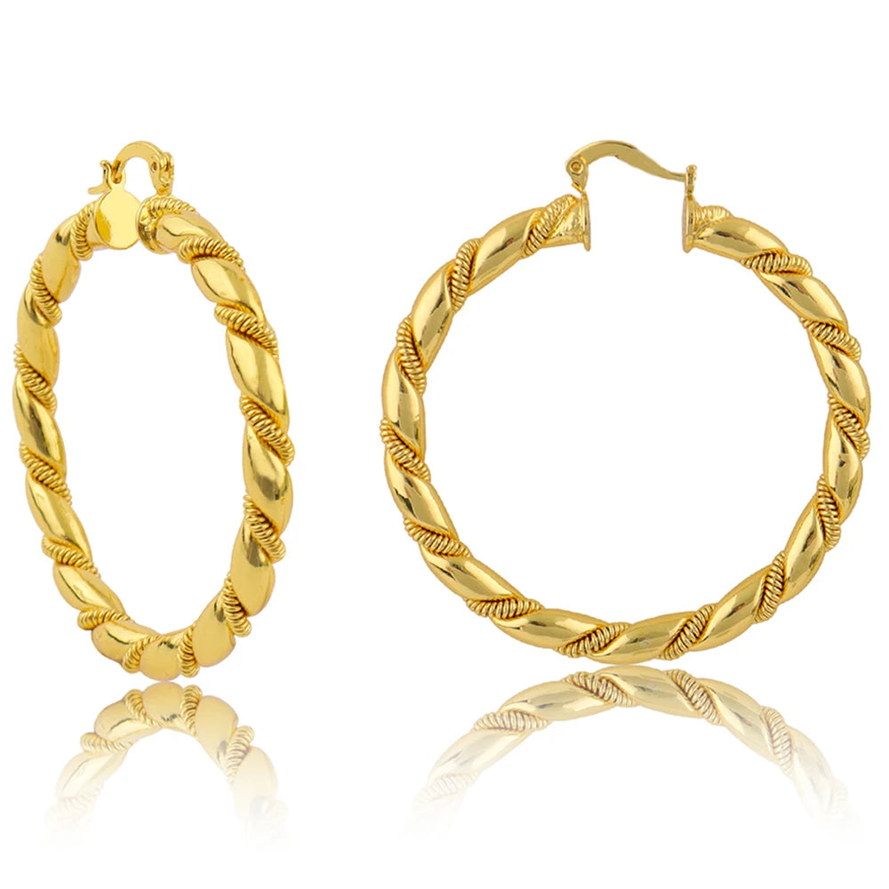 Vintage Round Stainless Steel Hoop Earrings For Women Gold Plated Earring Wedding Party Jewelry Christmas Gifts