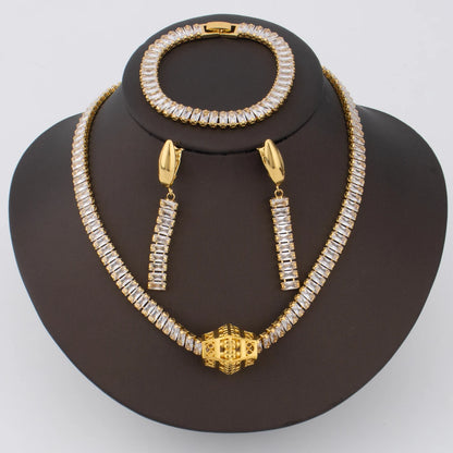 3Pcs France Sparkling Earring, Necklace & Bracelet Jewelry Set for Women, Wedding Bride Gift for Women’s Day Party