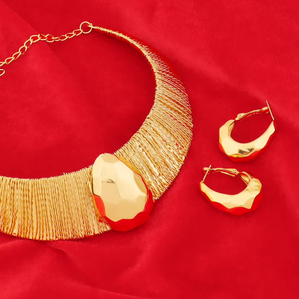 Luxury Shine  Plated Jewelry Set Italian Gold Plated for Design Necklace Earring Bracelet Ring Gift for Party Wedding