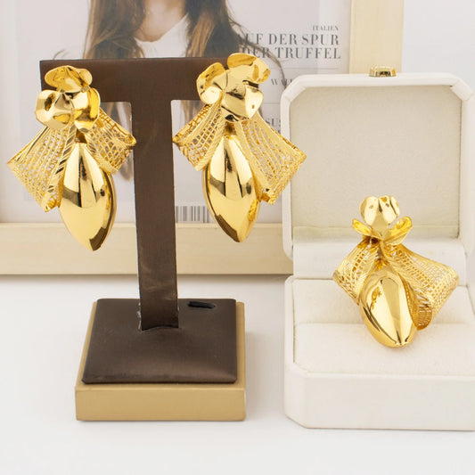 2025 African Luxury Bow Tie Necklace Earrings for Women Party Wedding Banquet Nightclub Gold Plated Jewelry Gift