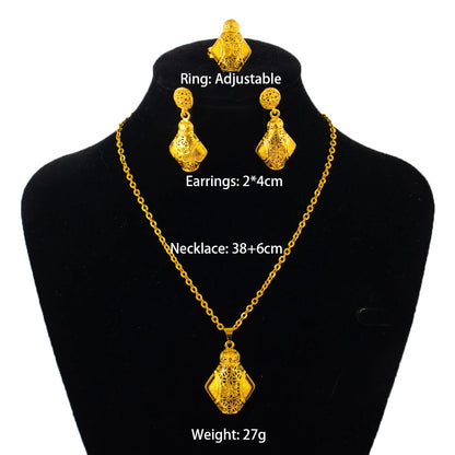 dubai 18k gold color jewelry set for woman wedding party necklace earrings sets indian jewelry set free shipping Wholesale