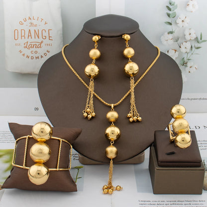 Dubai Beaded Jewelry Set, Gold-Tone Tassel Earrings Necklace for Women, African Party Gift Chic Drop Design