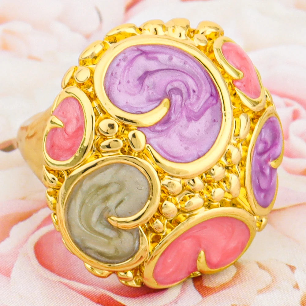 Luxurious Women's Colorful Heart Ring Gold Plated Trendy Jewelry Gift for Party Women's Day Mother's Day Women's Day Party