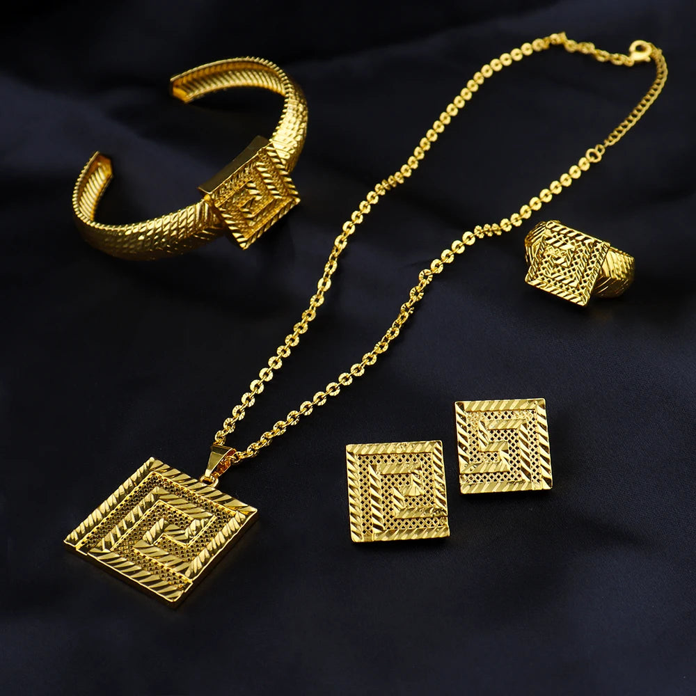 Dubai 18K Gold Color Boutique Jewelry Set Eastern Luxury Jewelry For Men And Women Daily Wear Wedding Anniversary Jewelry Gift