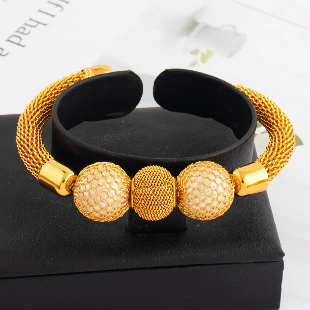 Tone Dubai Bead Grid Adjustable Bangle for Women, Luxury Fashion Bracelet Gift for Party Wedding Mother’s Day, Jewelry