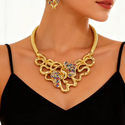 Colorful Zircon Jewelry Sets Exquisite Round Necklace Fashion Women Earrings Artificial Stone Cuff Bangles Ring Jewellery Gifts