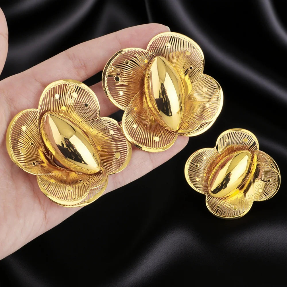Elegant Multi Layer Petal Flower Earrings 2025 New Women Style Design Ring and Earrings for Women Classic Gold Color Jewelry