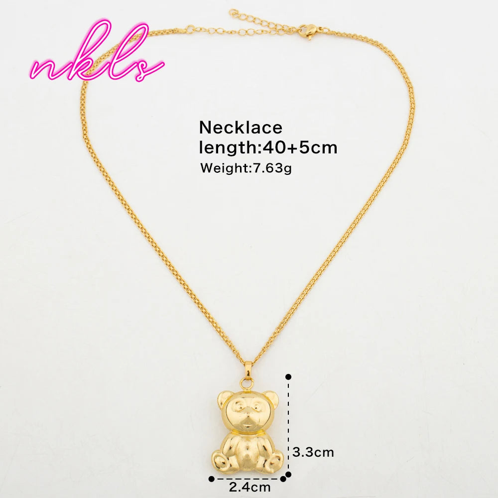 Hip Hop Necklace Pendant Gold Color Small Bear Conch Mermaid Fish Shape Pendant for Women Men Personality Copper Chain Jewelry