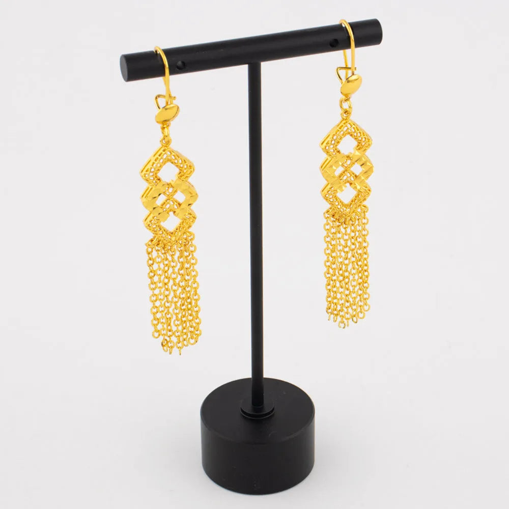 Plated Indian Bridal Jewelry Set: Long Pendant Necklace & Earrings for Women, Nigeria African Dubai Wedding Gift, Elega