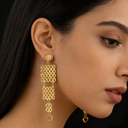 Dubai Gold-Plated Jewelry Statement Earrings for Women with Openwork Design, Suitable for Everyday Wear, Hypoallergenic, and Wat