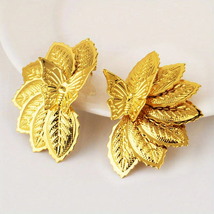 African Retro Ladies Earrings Punk Exaggerated Gold Earrings Leaves Flowers Jewelry Party Christmas Date Gift