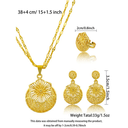 Fashion Gold Color Jewelry for Women Necklace Earrings Rings Set For Women Daily Wear Party Anniversary Gifts