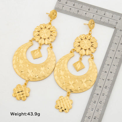 Trendy Elegant Earrings for Women Golden Color Round Geometry Exquisite Big Tassels Drop Earrings Luxury Jewellery Accessories