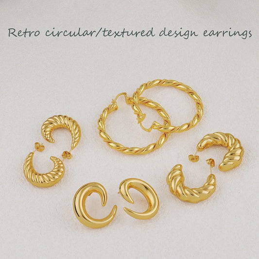 Vintage Stainless Steel Earrings For Women 18K Gold Plated Fashion Trend Geometric Earrings Niche Light Luxury Daily Wear Gift