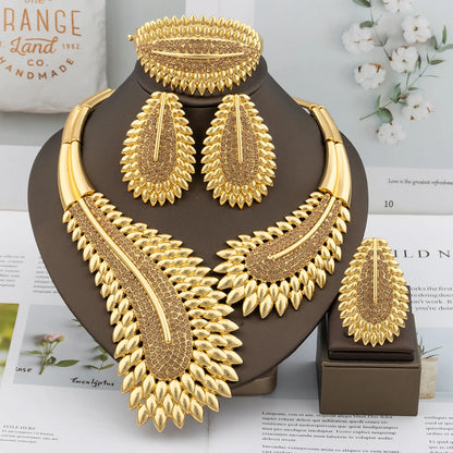 Italian Plated Jewelry Set for Women - Large Color Lady Necklace Earrings Bracelet Ring - High Quality Wedding Jewelry