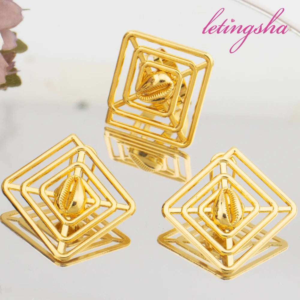 Bohemia Earrings and Finger Ring 2Pcs Set African Gold Color Jewelry Set for Women Irregular Design Dubai Jewelry Set Accessory