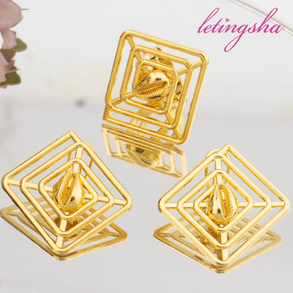 Bohemia Earrings and Finger Ring 2Pcs Set African Gold Color Jewelry Set for Women Irregular Design Dubai Jewelry Set Accessory
