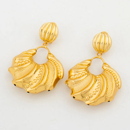 Dubai Gold Color Jewelry Set for Women Large Size Flower Pendant Necklace and Earrings Hollow Out Bangle Ring Set Bride African