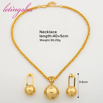 Geometry Necklace For Women Exquisite Round Bead Stud Earrings Pendant Luxury Jewelry Fashion Party Jewelry Set Accessories