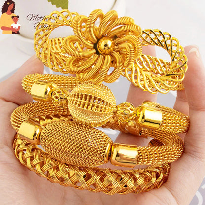 Nigeria Women Luxury  Adjustable Bracelet Dubai Fashion Flower Bangle Weaving Bangle Jewelry Gift For Party Mother's Day Wedding