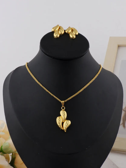 Gold Color Three-layers Water Drop Teardrops Pendants Necklace Earrings Set for Women  Wedding Banquet  Jewelry Accessories Gift