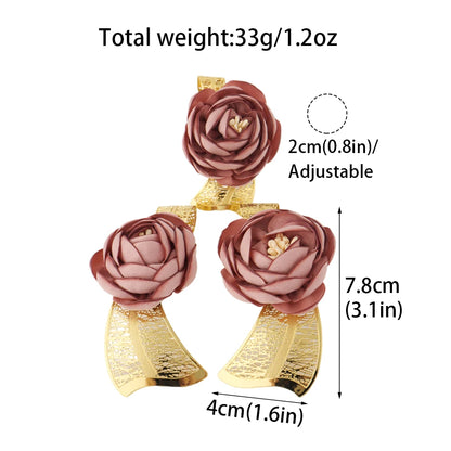 2025 New High Quality Big Pink Flower Earrings Women Jewelry Set Dubai Gold Plated Luxury Ring  For Party Wedding Daily Dating