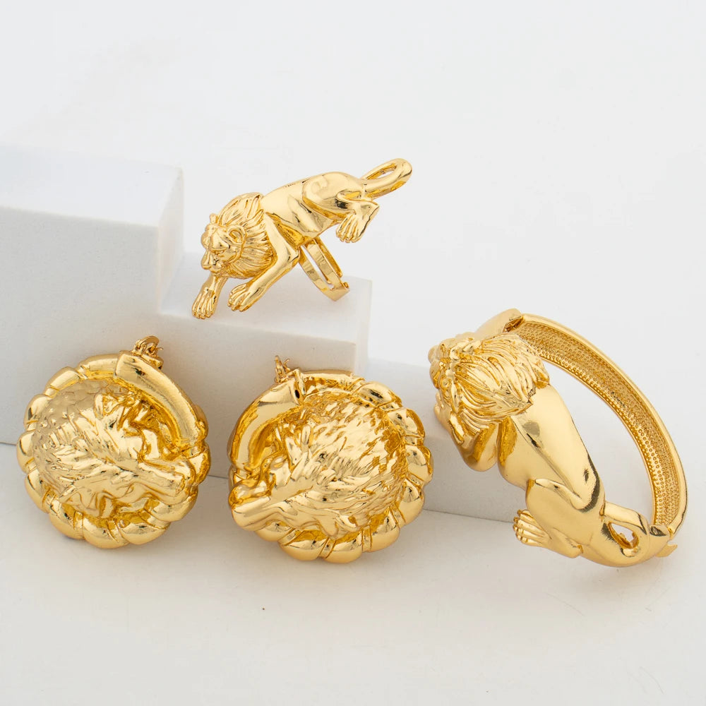 Hoop Earrings and Bangle Ring Jewelry Set for African 18k Gold Color Dangle Earrings Weddings Bridal Earrings Bangle Jewelry Set