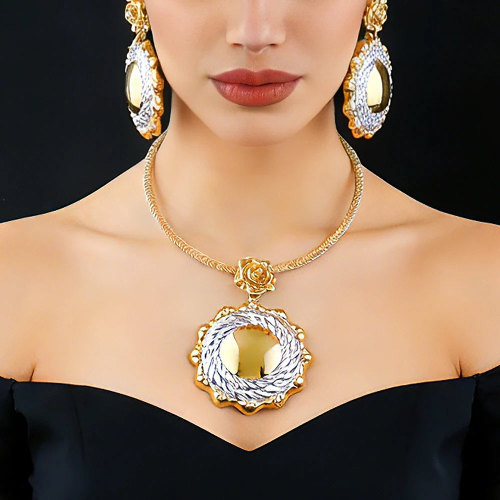 Dubai Luxury Jewelry Sets Women Gold Color Necklaces Bracelets Earrings and Rings Party Favors Indian Jewelry