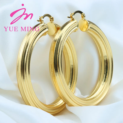 Big Hoop Earrings 60MM 18K Gold Plated Clip Copper Round Circle Earrings for Women's Fashion Statement Golden Punk Charm Earring