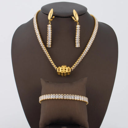 Men Women Hip hop Golden crystal Necklace Earrings Bracelet High quality Full Rhinestone Pendant Fashion Trend Girl Jewelry Gift