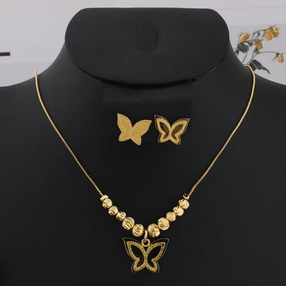 Dubai Gold Color Butterfly Necklace Earrings Ring Boutique Jewelry Set For Men And Women Daily Wear Wedding valentine day gift