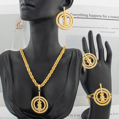 Luxury Handmade France Earrings Necklace Bangle Ring Women 18K Gold Plated Dubai Jewelry Set Wedding Jewelry Bridal Arab Turkis