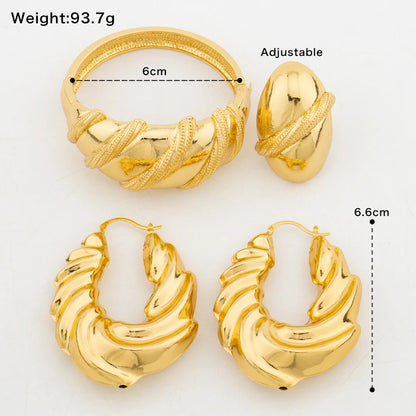 African Gold Plated Jewelry Set Daily Wear Hoop Earring and Bangle Ring Set for Weddings Bride New Design Earrings Bracelet Ring