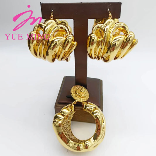 YM Pendant Bold Earrings for Women Dubai 18K Gold Plated Copper Jewelry Sets Africa Luxury Party Wedding Gift Jewelry Accessary - YUEMING JEWELRY