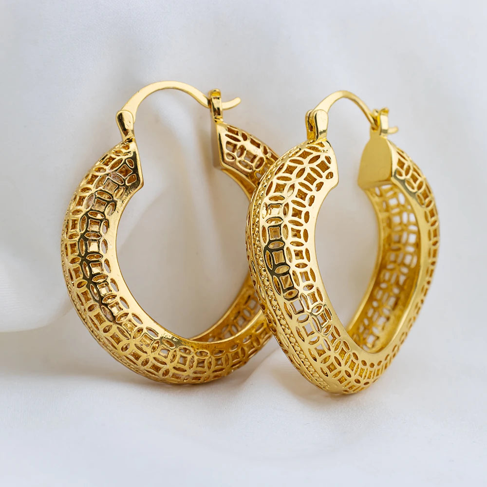 4set Gold Color Hoop Earrings for Women Exquisite Fashion Round Hollow-out Wedding Copper Earrings Engagement Jewelry Accessory