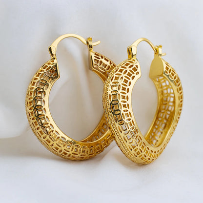 4set Gold Color Hoop Earrings for Women Exquisite Fashion Round Hollow-out Wedding Copper Earrings Engagement Jewelry Accessory