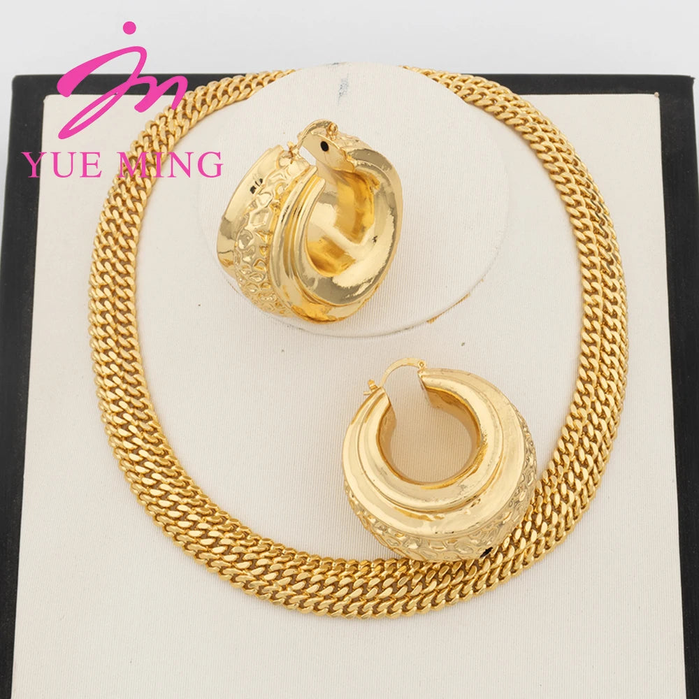 YM 18K Gold Plated Jewelry Set for Women Big Chain Dubai Copper Luxury Necklace Bold Earrings African Jewelry Party Wedding Gift - YUEMING JEWELRY