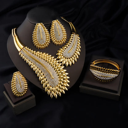 Luxury Africa Dubai Full Zircon Bridal Jewelry Set Necklace Earrings Ring Bracelet for Women Wedding Party Gift Jewellery Woman