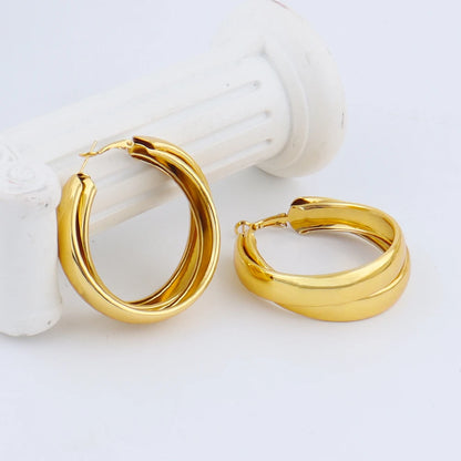 Charms  Glossy Double Ear Buckle Gold Color Earrings for Women free shipping halloween Hoop Earrings Fine Jewelry Accessories