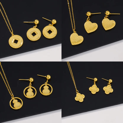 Pretty Girl Gold Color Trendy Four Jewelry Set Delicacy Earrings Clavicle Chain Set Shine Pendant Apply to Party Wedding Gift