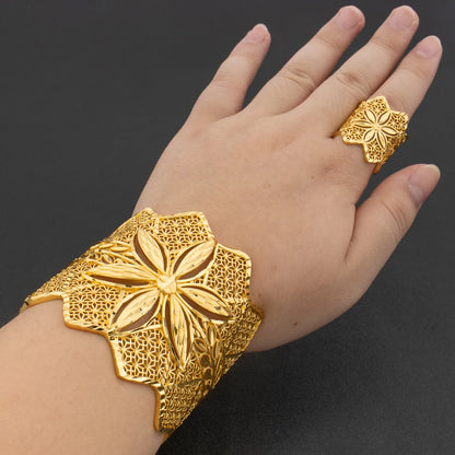 plated arab luxury bracelet women fashion adjustable bangle ring jewelry set for Wedding New Concise Party Gifts