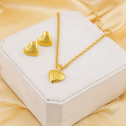 Stainless Steel Heart Jewelry Set for Women, Trendy Wedding Gift Earrings Necklace Bracelet Ring, Fashion Female Access