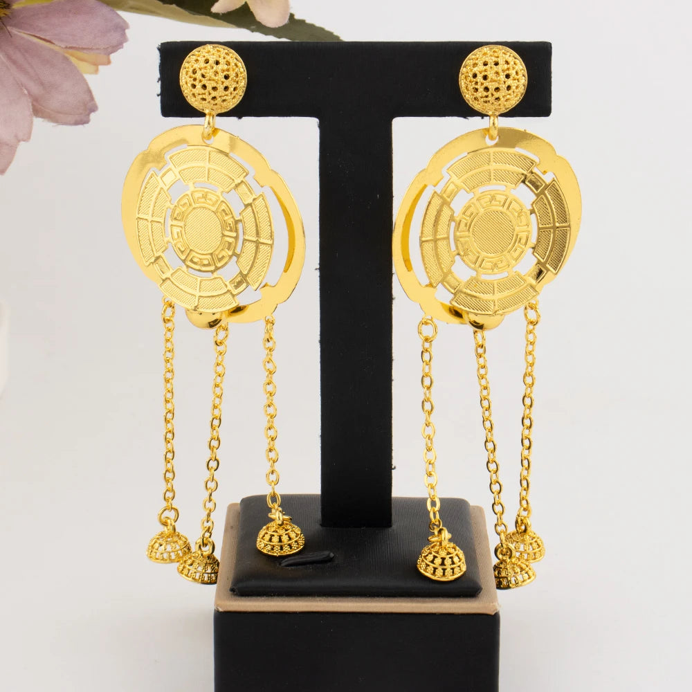 Gold Color Light Luxury Necklace Earrings Set for Women Tassels Gold Plated Jewelry Party Wedding Gift Accessoires Femmes