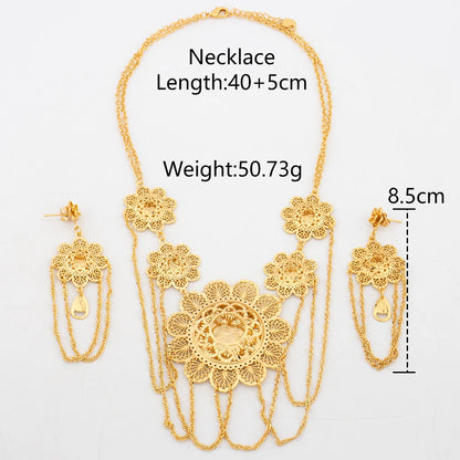 Dubai Copper Gold Color Jewelry Set for Women Luxury Tassel Necklace Earrings Sets African Bridal Wedding Party Accessories Gift